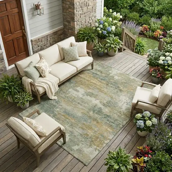 Sage And Green Abstract Washable Indoor Outdoor Area Rug Photo 1