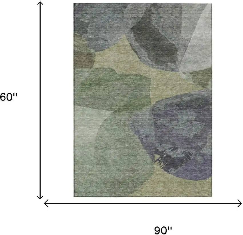 Sage And Green Abstract Washable Indoor Outdoor Area Rug Photo 6