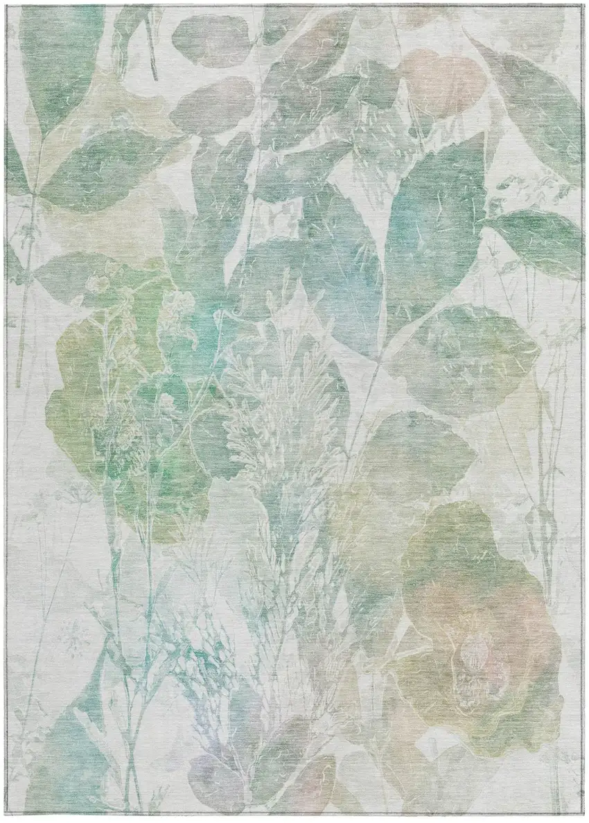 Sage And Green Botanical Leaves Washable Indoor Outdoor Area Rug Photo 2