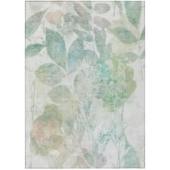 Sage And Green Botanical Leaves Washable Indoor Outdoor Area Rug Photo 3