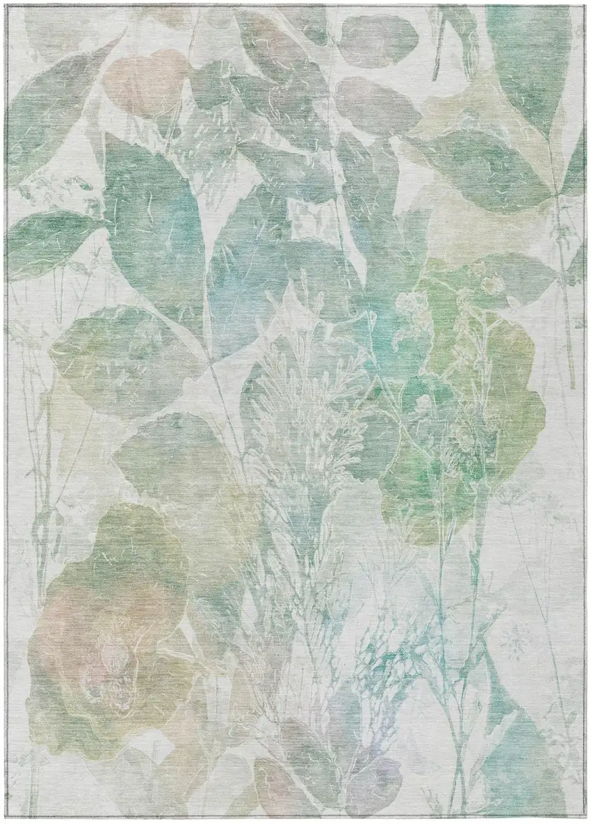 Sage And Green Botanical Leaves Washable Indoor Outdoor Area Rug Photo 3