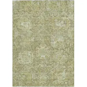 Photo of Sage And Green Damask Washable Indoor Outdoor Area Rug