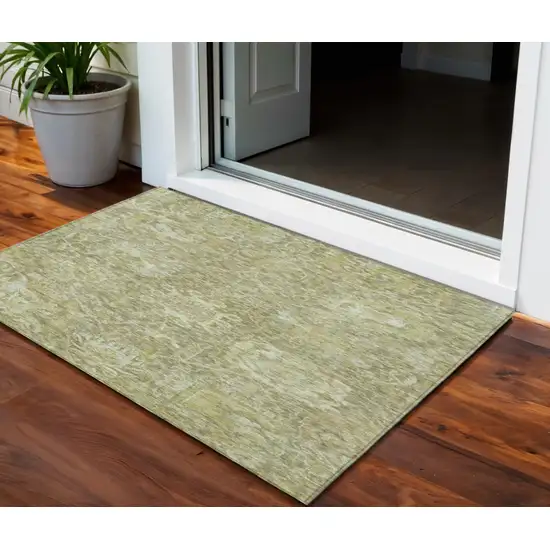 Sage And Green Damask Washable Indoor Outdoor Area Rug Photo 1