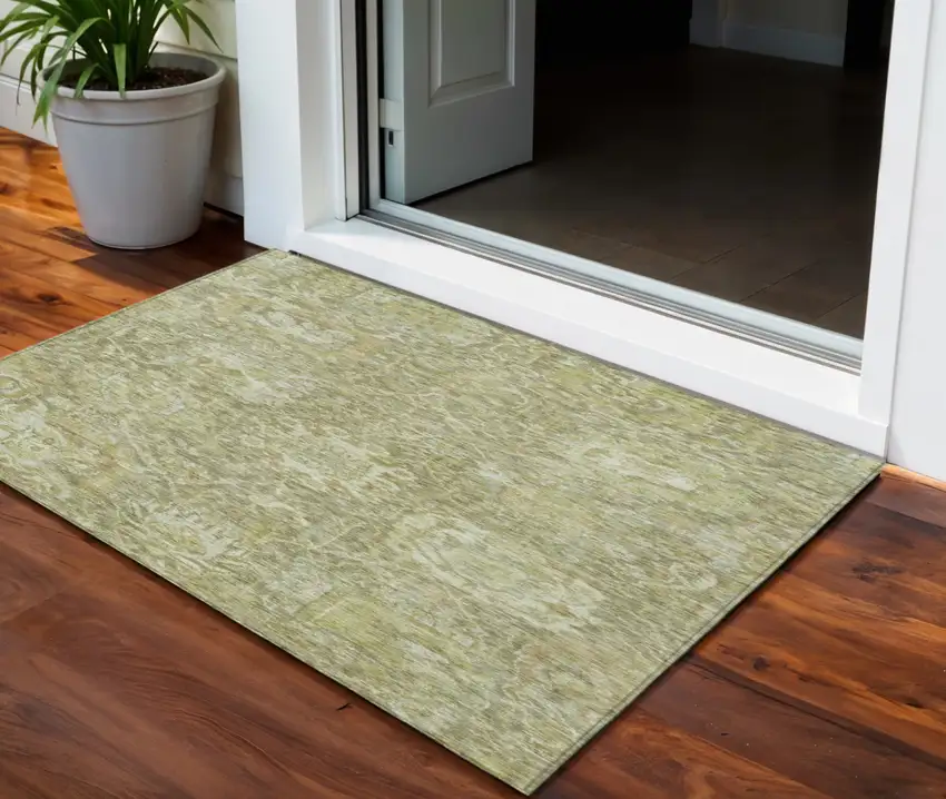 Sage And Green Damask Washable Indoor Outdoor Area Rug Photo 1