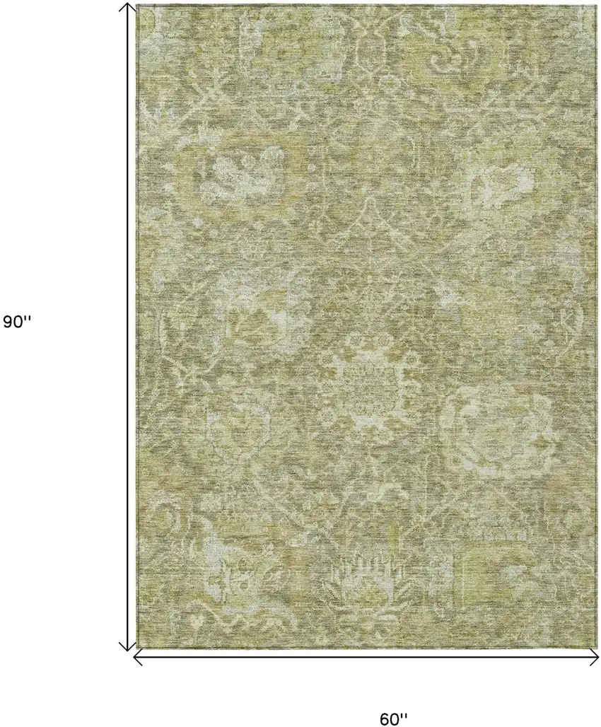 Sage And Green Damask Washable Indoor Outdoor Area Rug Photo 7