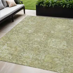 Photo of Sage And Green Damask Washable Indoor Outdoor Area Rug