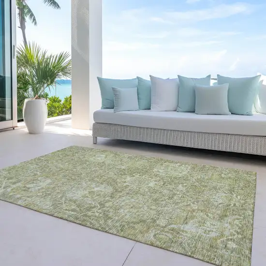 Sage And Green Damask Washable Indoor Outdoor Area Rug Photo 7