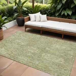 Photo of Sage And Green Damask Washable Indoor Outdoor Area Rug