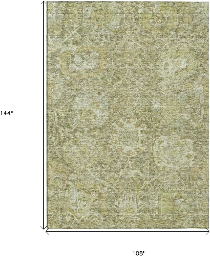 Sage And Green Damask Washable Indoor Outdoor Area Rug Photo 7