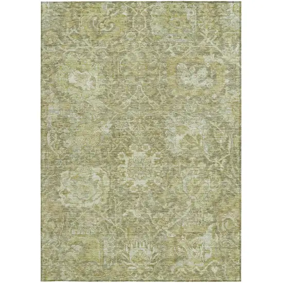 Sage And Green Damask Washable Indoor Outdoor Area Rug Photo 5