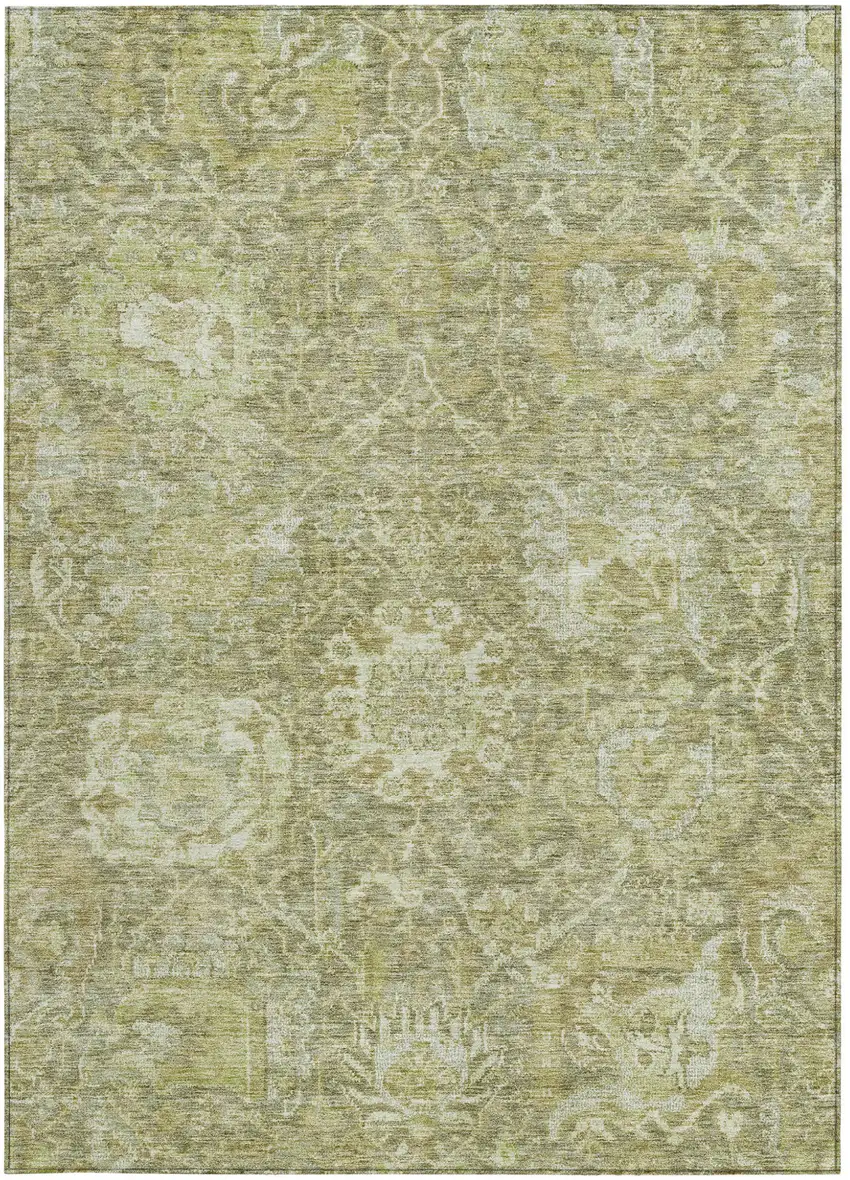 Sage And Green Damask Washable Indoor Outdoor Area Rug Photo 5
