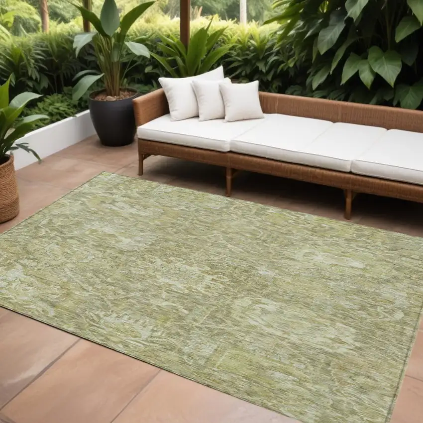 Sage And Green Damask Washable Indoor Outdoor Area Rug Photo 1
