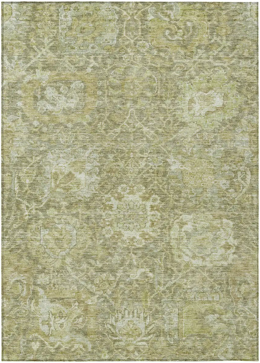 Sage And Green Damask Washable Indoor Outdoor Area Rug Photo 2