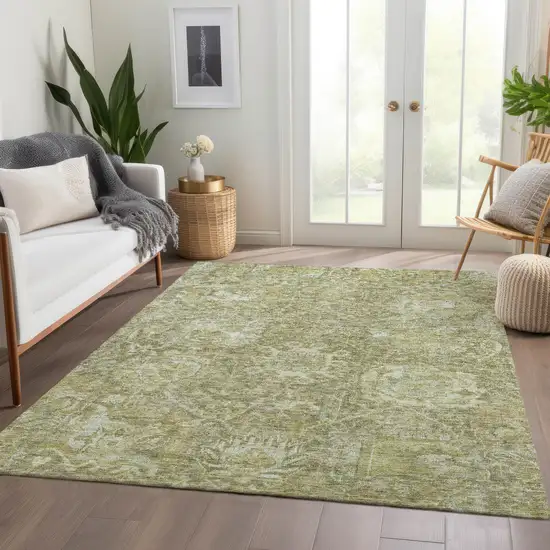 Sage And Green Damask Washable Indoor Outdoor Area Rug Photo 8