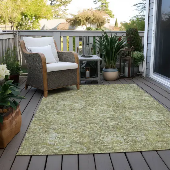 Sage And Green Damask Washable Indoor Outdoor Area Rug Photo 9