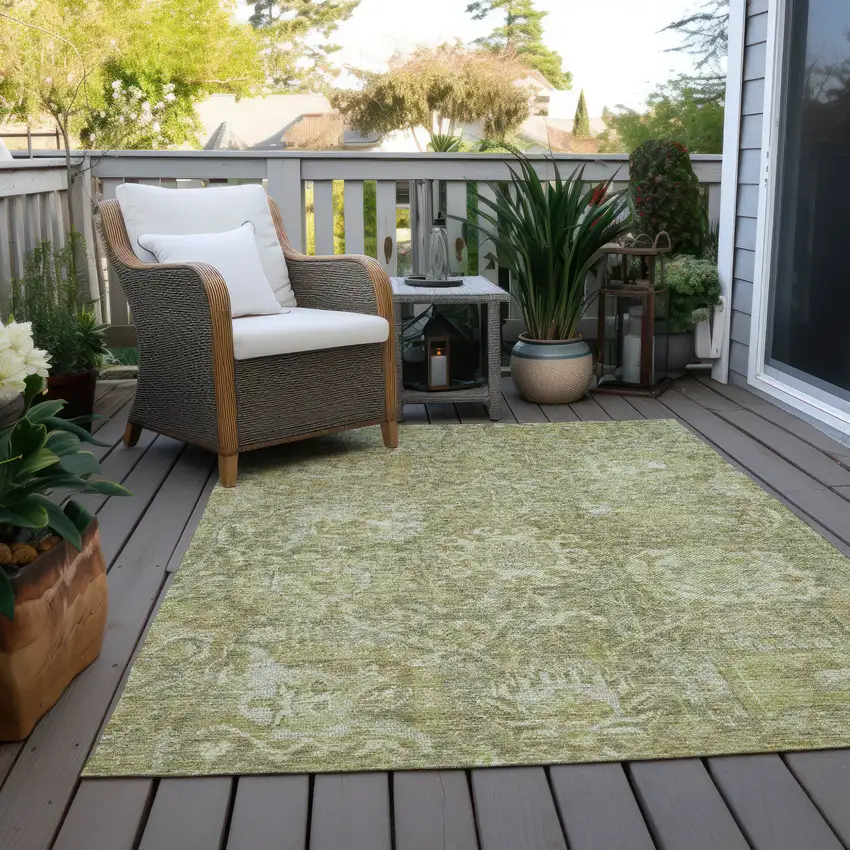 Sage And Green Damask Washable Indoor Outdoor Area Rug Photo 9