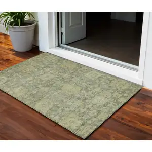 Photo of Sage And Green Damask Washable Indoor Outdoor Area Rug