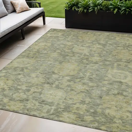 Sage And Green Damask Washable Indoor Outdoor Area Rug Photo 1