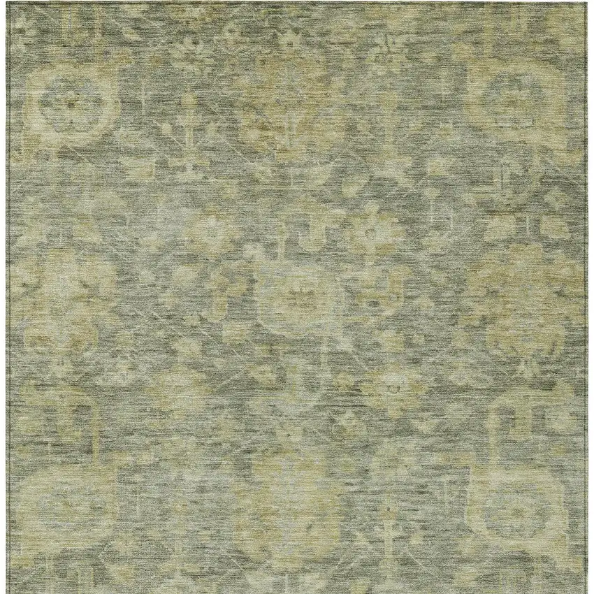 Sage And Green Damask Washable Indoor Outdoor Area Rug Photo 6