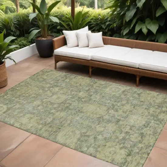 Sage And Green Damask Washable Indoor Outdoor Area Rug Photo 1