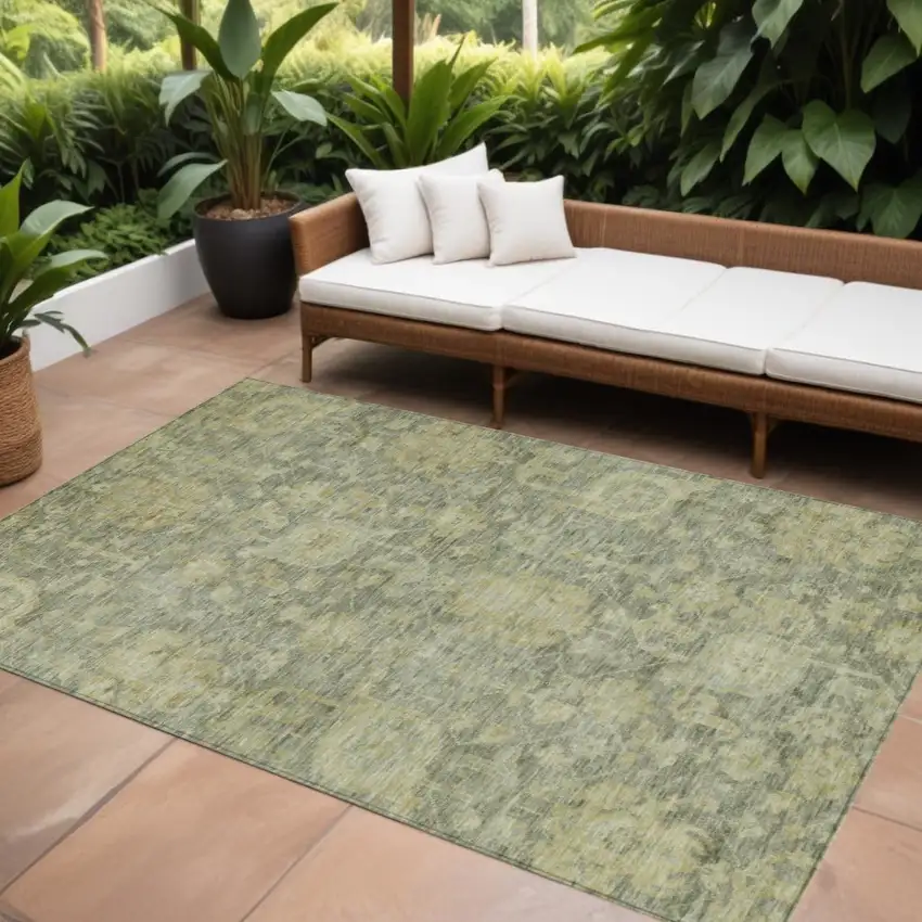 Sage And Green Damask Washable Indoor Outdoor Area Rug Photo 1