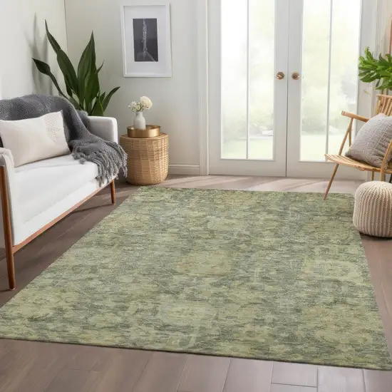 Sage And Green Damask Washable Indoor Outdoor Area Rug Photo 9