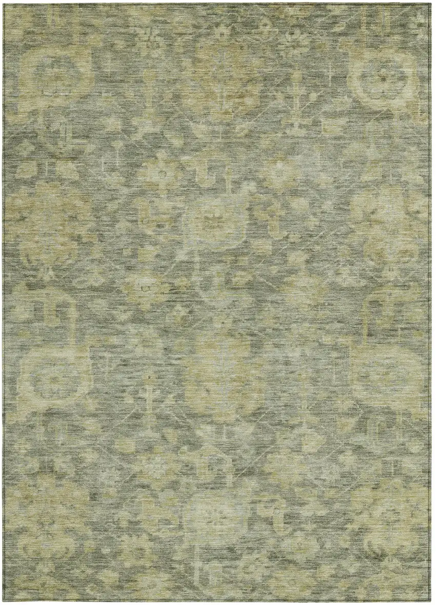 Sage And Green Damask Washable Indoor Outdoor Area Rug Photo 6