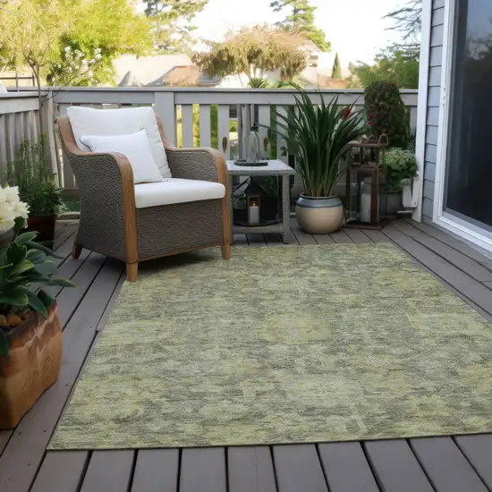 Sage And Green Damask Washable Indoor Outdoor Area Rug Photo 9