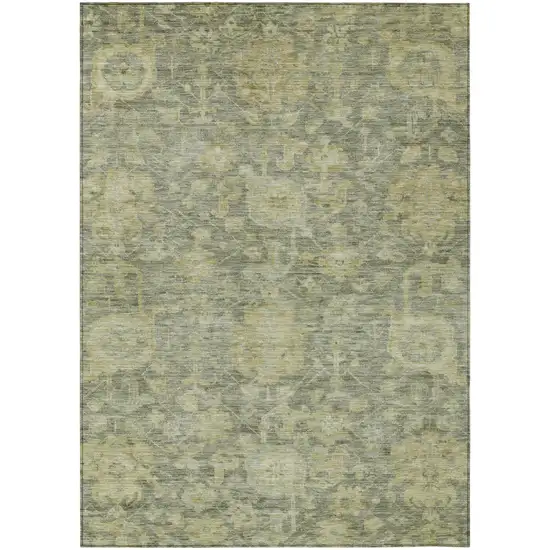 Sage And Green Damask Washable Indoor Outdoor Area Rug Photo 2