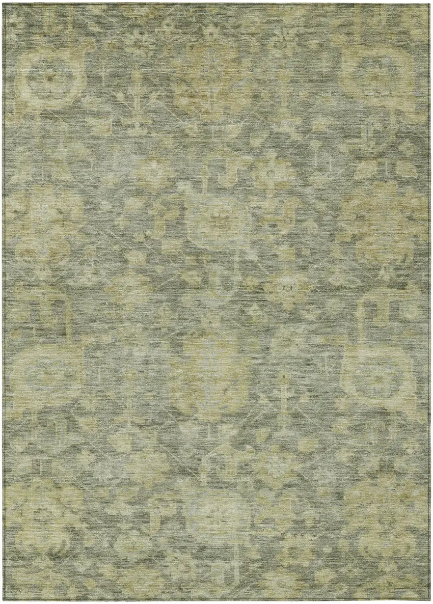 Sage And Green Damask Washable Indoor Outdoor Area Rug Photo 2
