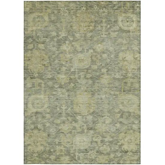 Sage And Green Damask Washable Indoor Outdoor Area Rug Photo 5