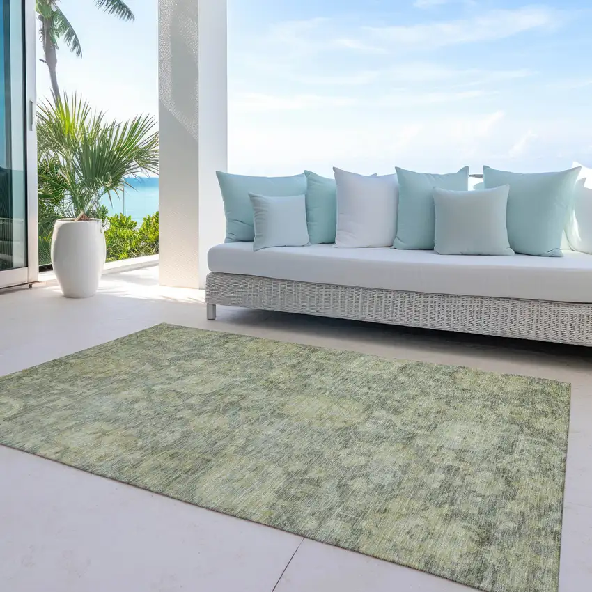 Sage And Green Damask Washable Indoor Outdoor Area Rug Photo 6