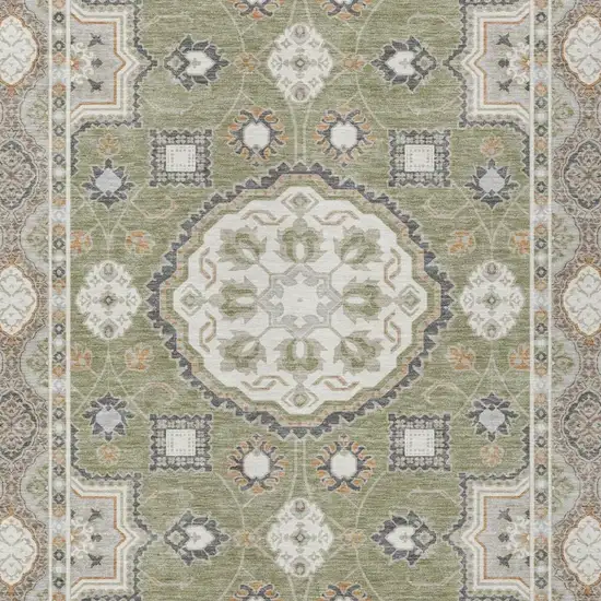 Sage And Green Floral Medallion Washable Indoor Outdoor Area Rug Photo 3