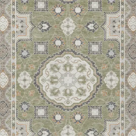 Sage And Green Floral Medallion Washable Indoor Outdoor Area Rug Photo 2
