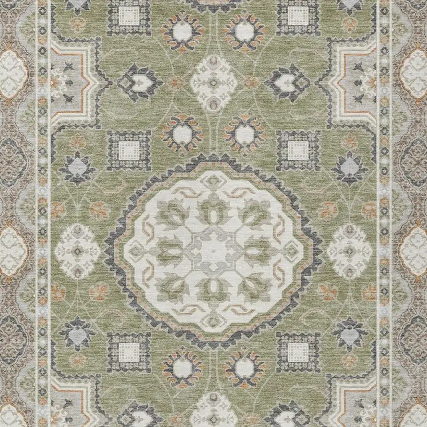 Sage And Green Floral Medallion Washable Indoor Outdoor Area Rug Photo 2