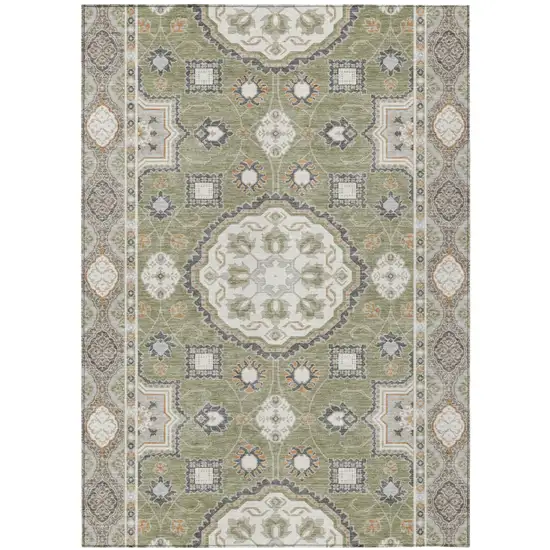 Sage And Green Floral Medallion Washable Indoor Outdoor Area Rug Photo 2