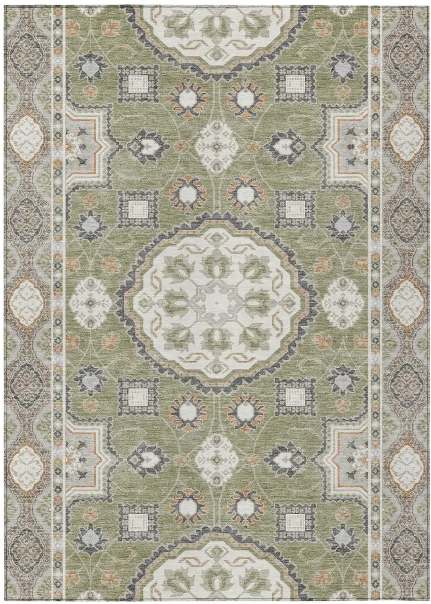 Sage And Green Floral Medallion Washable Indoor Outdoor Area Rug Photo 2