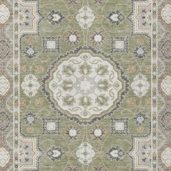 Sage And Green Floral Medallion Washable Indoor Outdoor Area Rug Photo 1