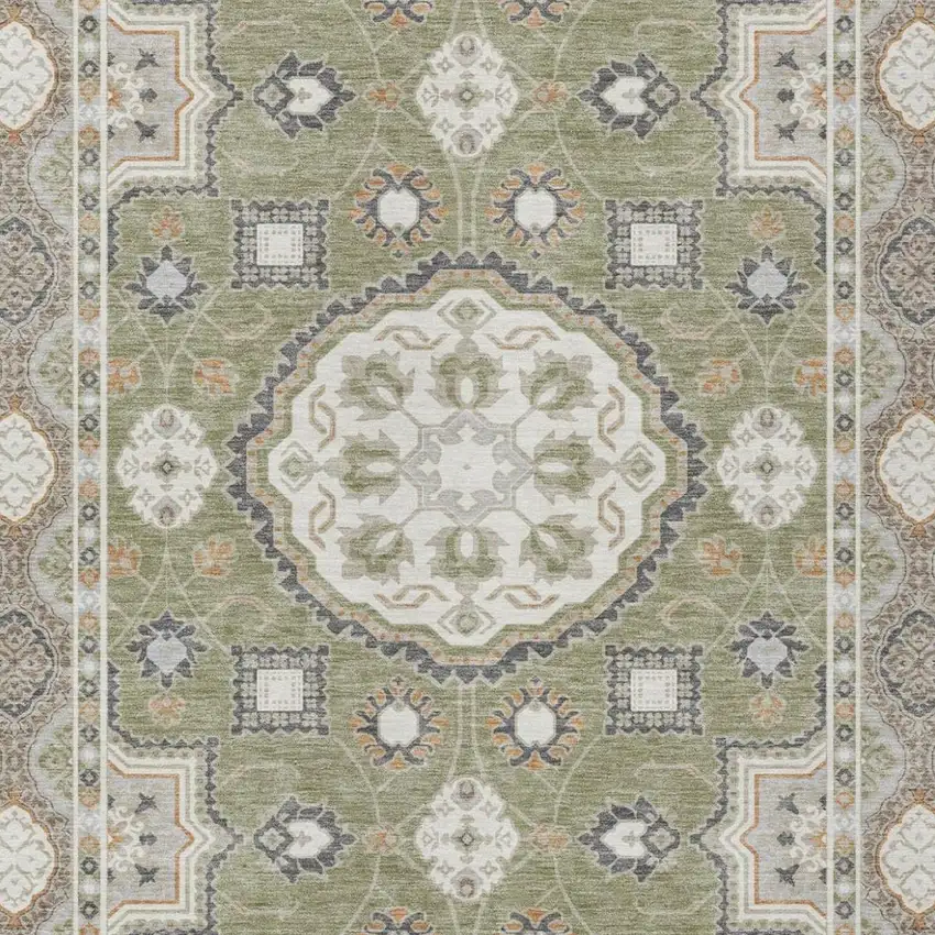 Sage And Green Floral Medallion Washable Indoor Outdoor Area Rug Photo 1