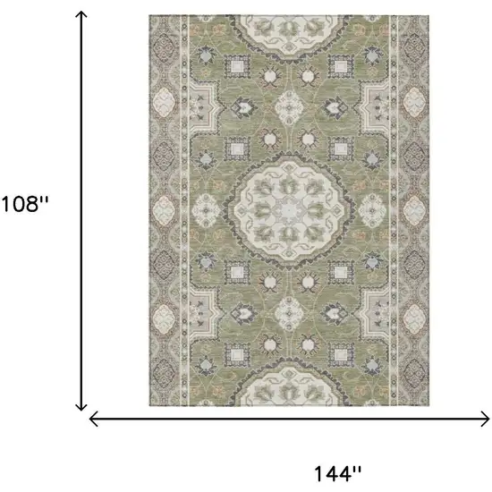 Sage And Green Floral Medallion Washable Indoor Outdoor Area Rug Photo 6