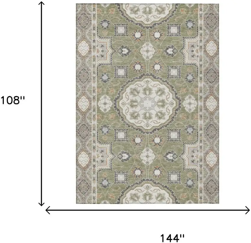Sage And Green Floral Medallion Washable Indoor Outdoor Area Rug Photo 6