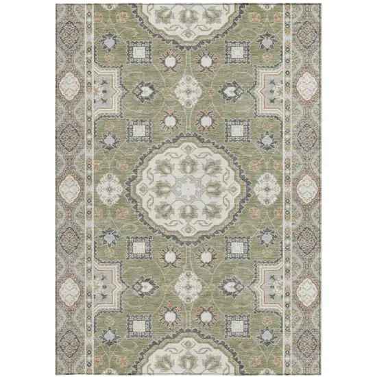 Sage And Green Floral Medallion Washable Indoor Outdoor Area Rug Photo 3