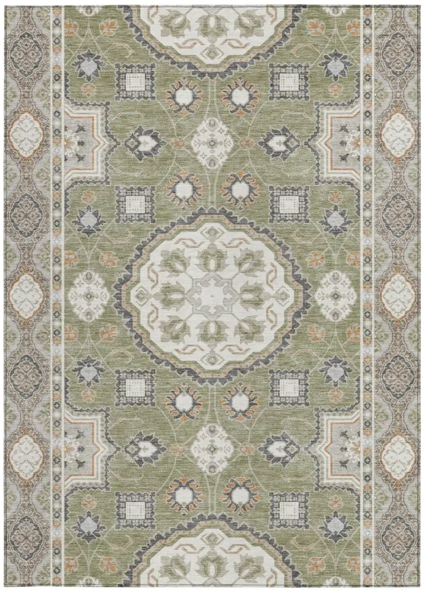 Sage And Green Floral Medallion Washable Indoor Outdoor Area Rug Photo 3