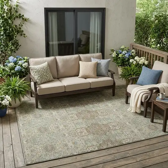 Sage And Green Floral Washable Indoor Outdoor Area Rug Photo 1