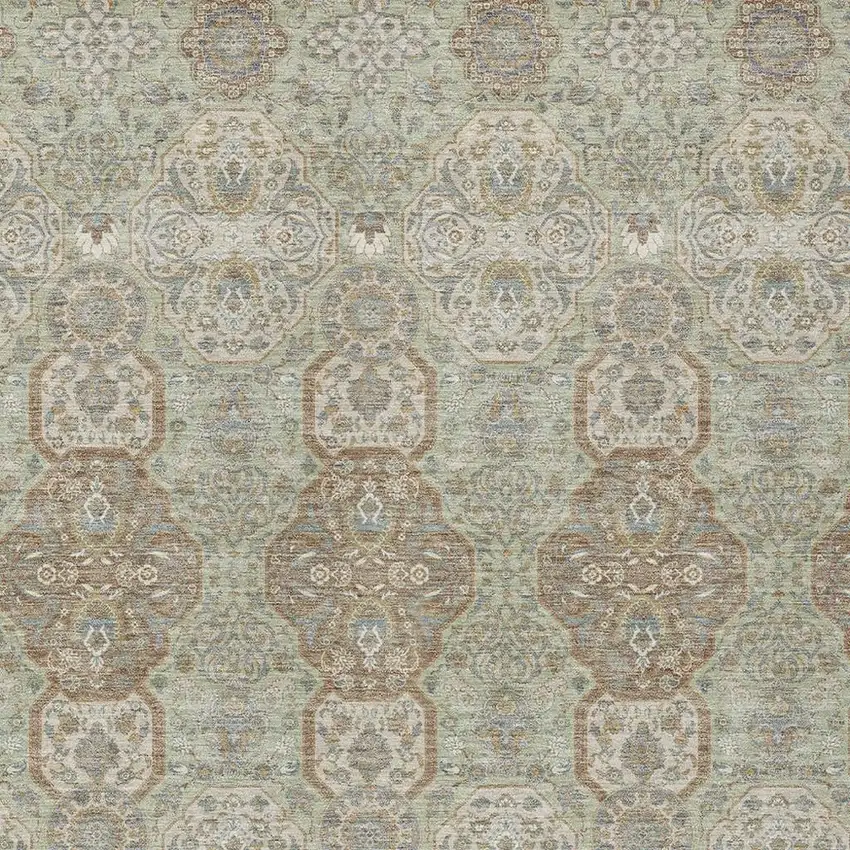 Sage And Green Floral Washable Indoor Outdoor Area Rug Photo 3