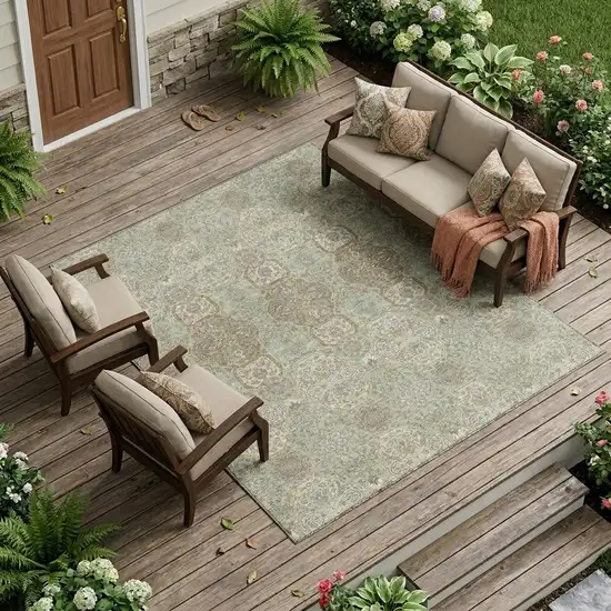 Sage And Green Floral Washable Indoor Outdoor Area Rug Photo 1