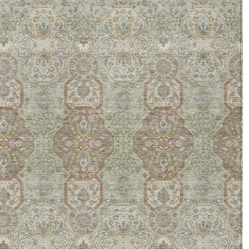 Sage And Green Floral Washable Indoor Outdoor Area Rug Photo 3