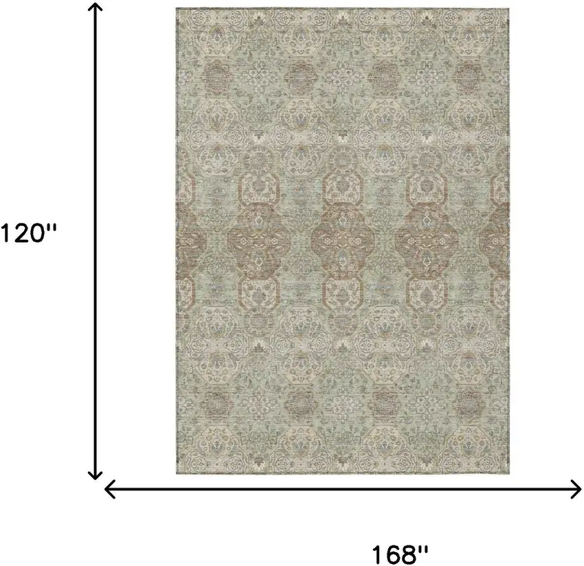 Sage And Green Floral Washable Indoor Outdoor Area Rug Photo 7