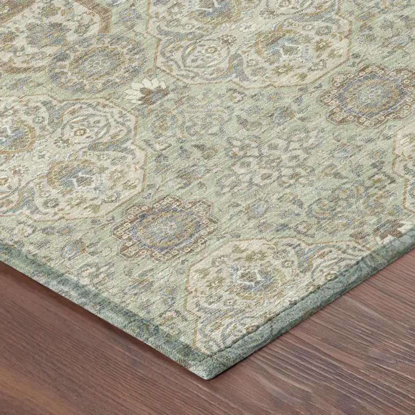 Sage And Green Floral Washable Indoor Outdoor Area Rug Photo 5