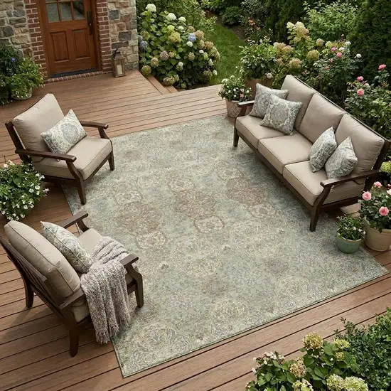 Sage And Green Floral Washable Indoor Outdoor Area Rug Photo 1